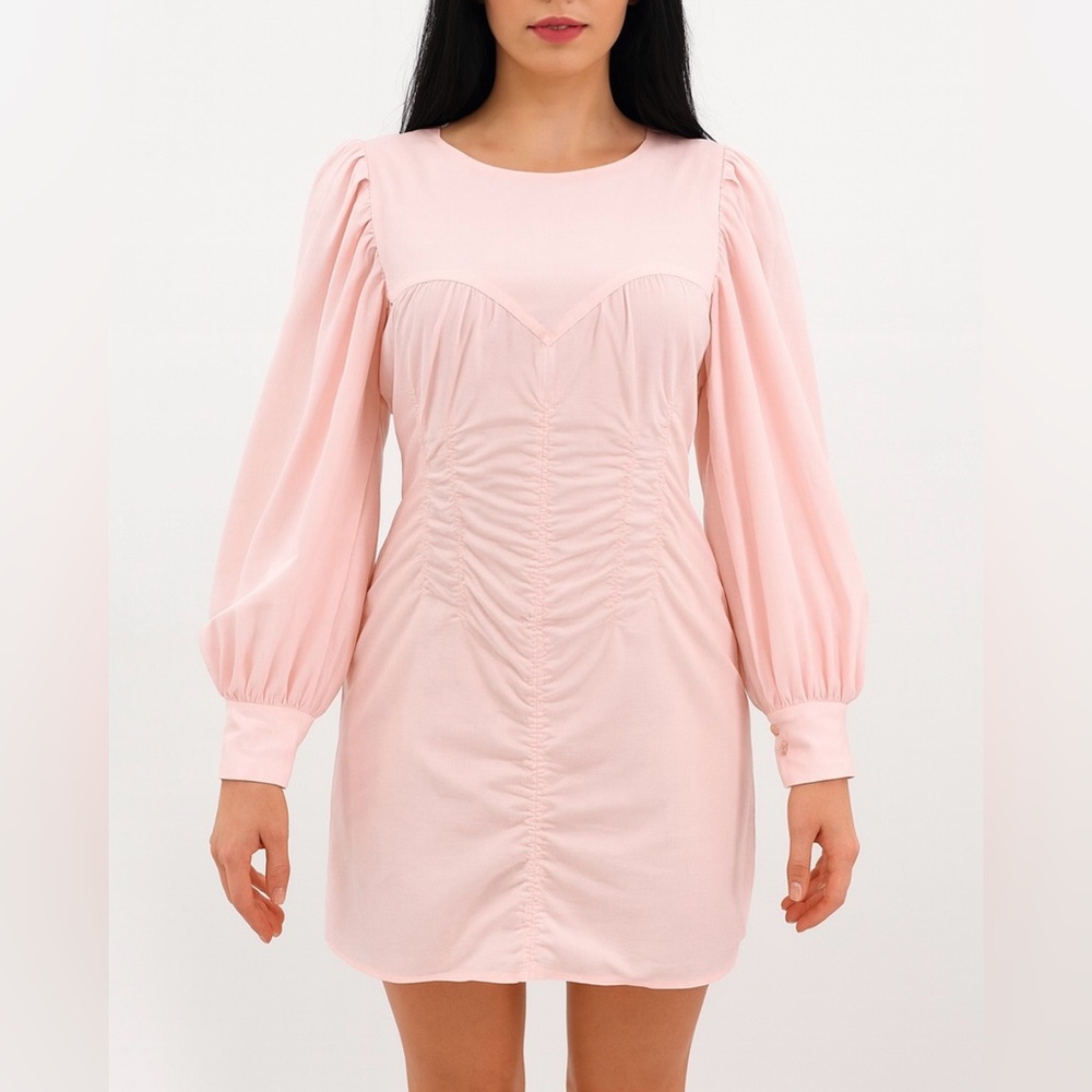 NWOT Something Navy Coquette Puff Sleeve Pink Corset Mini Dress Size Medium